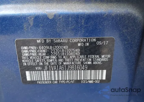 2018 Subaru Wrx z USA, uszkodzony, nr VIN JF1VA1A61J9816049